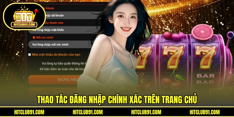 Thao tác đăng nhập chính xác trên trang chủ